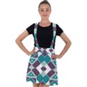 Teal and Plum Geometric Pattern Velvet Suspender Skater Skirt View1