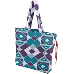 Teal And Plum Geometric Pattern Drawstring Tote Bag by mccallacoulture