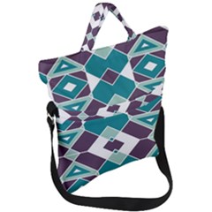 Teal And Plum Geometric Pattern Fold Over Handle Tote Bag by mccallacoulture