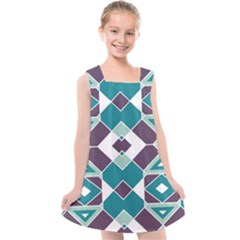 Teal And Plum Geometric Pattern Kids  Cross Back Dress