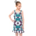 Teal and Plum Geometric Pattern Kids  Overall Dress View1