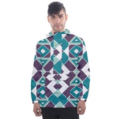 Teal And Plum Geometric Pattern Men s Front Pocket Pullover Windbreaker by mccallacoulture