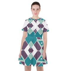 Teal And Plum Geometric Pattern Sailor Dress