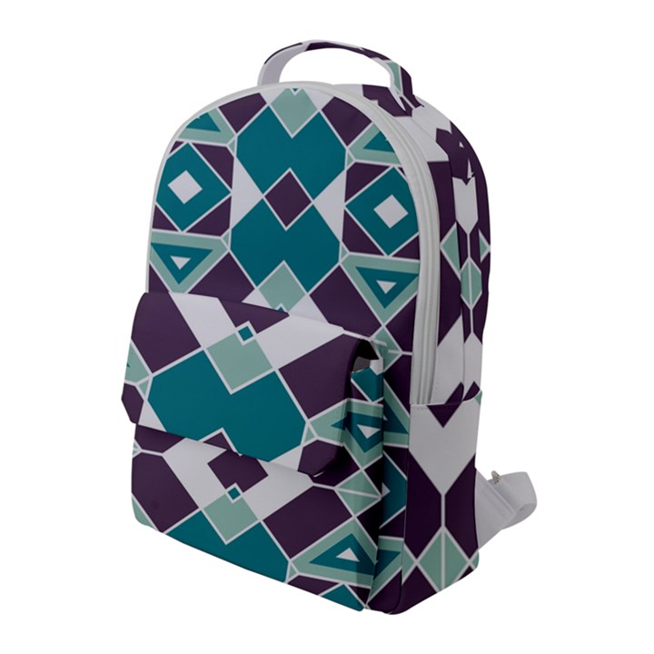 Teal and Plum Geometric Pattern Flap Pocket Backpack (Large)