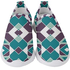 Teal And Plum Geometric Pattern Kids  Slip On Sneakers by mccallacoulture