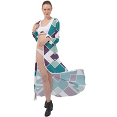 Teal And Plum Geometric Pattern Maxi Chiffon Beach Wrap