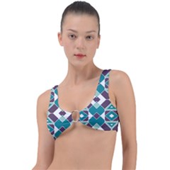 Teal And Plum Geometric Pattern Ring Detail Bikini Top