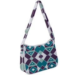 Teal And Plum Geometric Pattern Zip Up Shoulder Bag