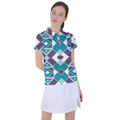 Teal And Plum Geometric Pattern Women s Polo Tee