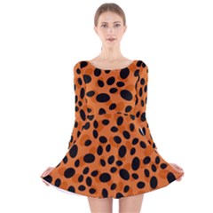 Orange Cheetah Animal Print Long Sleeve Velvet Skater Dress by mccallacoulture