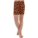 Orange Cheetah Animal Print Kids  Lightweight Velour Capri Yoga Leggings View1