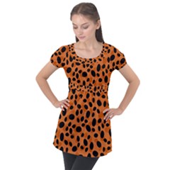 Orange Cheetah Animal Print Puff Sleeve Tunic Top by mccallacoulture