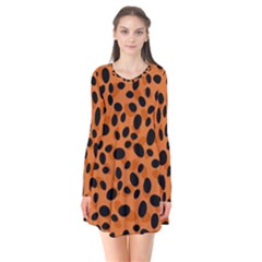 Orange Cheetah Animal Print Long Sleeve V-neck Flare Dress by mccallacoulture