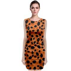 Orange Cheetah Animal Print Sleeveless Velvet Midi Dress