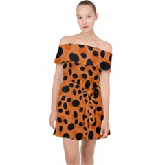 Orange Cheetah Animal Print Off Shoulder Chiffon Dress by mccallacoulture