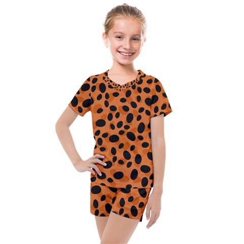 Orange Cheetah Animal Print Kids  Mesh Tee And Shorts Set by mccallacoulture