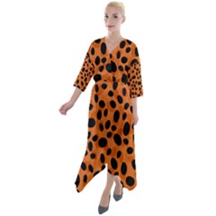 Orange Cheetah Animal Print Quarter Sleeve Wrap Front Maxi Dress