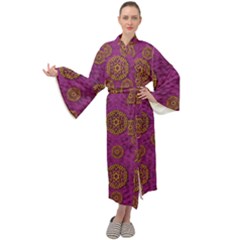 Snow Stars  In Gold On Color Maxi Velour Kimono