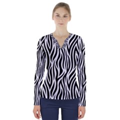 Thin Zebra Animal Print V-neck Long Sleeve Top by mccallacoulture