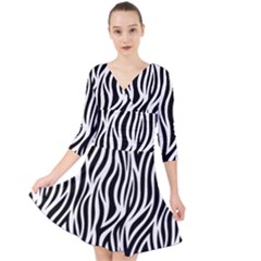 Thin Zebra Animal Print Quarter Sleeve Front Wrap Dress by mccallacoulture