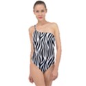 Thin Zebra Animal Print Classic One Shoulder Swimsuit View1