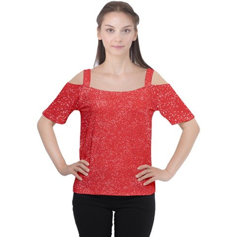 Modern Red And White Confetti Pattern Cutout Shoulder Tee by yoursparklingshop