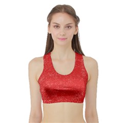 Modern Red And White Confetti Pattern Sports Bra With Border