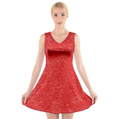 Modern Red And White Confetti Pattern V-neck Sleeveless Dress