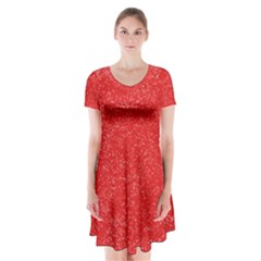 Modern Red And White Confetti Pattern Short Sleeve V-neck Flare Dress