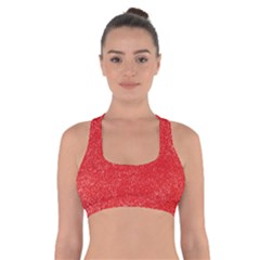 Modern Red And White Confetti Pattern Cross Back Sports Bra