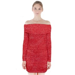 Modern Red And White Confetti Pattern Long Sleeve Off Shoulder Dress