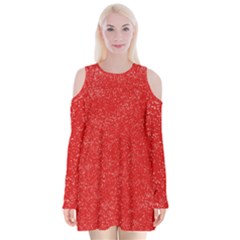 Modern Red And White Confetti Pattern Velvet Long Sleeve Shoulder Cutout Dress