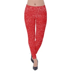 Modern Red And White Confetti Pattern Velvet Leggings