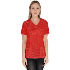 Modern Red And White Confetti Pattern Women s V-neck Scrub Top