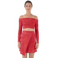 Modern Red And White Confetti Pattern Off Shoulder Top With Skirt Set