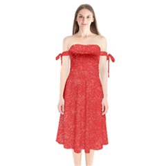 Modern Red And White Confetti Pattern Shoulder Tie Bardot Midi Dress by yoursparklingshop