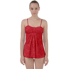 Modern Red And White Confetti Pattern Babydoll Tankini Set