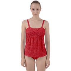 Modern Red And White Confetti Pattern Twist Front Tankini Set