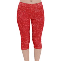 Modern Red And White Confetti Pattern Velvet Capri Leggings  by yoursparklingshop