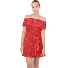 Modern Red And White Confetti Pattern Off Shoulder Chiffon Dress