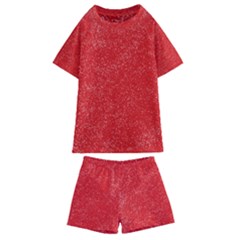 Modern Red And White Confetti Pattern Kids  Swim Tee And Shorts Set