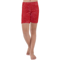 Modern Red And White Confetti Pattern Kids  Lightweight Velour Capri Yoga Leggings