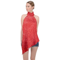 Modern Red And White Confetti Pattern Halter Asymmetric Satin Top