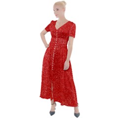 Modern Red And White Confetti Pattern Button Up Short Sleeve Maxi Dress