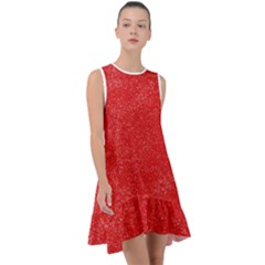 Modern Red And White Confetti Pattern Frill Swing Dress