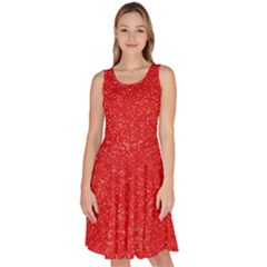 Modern Red And White Confetti Pattern Knee Length Skater Dress With Pockets