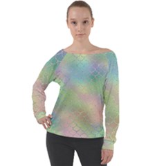 Pastel Mermaid Sparkles Off Shoulder Long Sleeve Velour Top