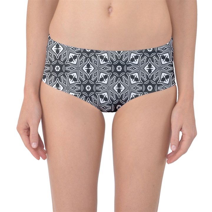 Black And White Pattern Mid-Waist Bikini Bottoms