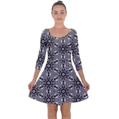 Black And White Pattern Quarter Sleeve Skater Dress