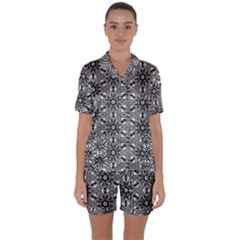 Black And White Pattern Satin Short Sleeve Pyjamas Set